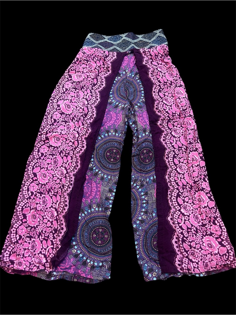 Wide Leg Boho Print Pants in Purple & Pink